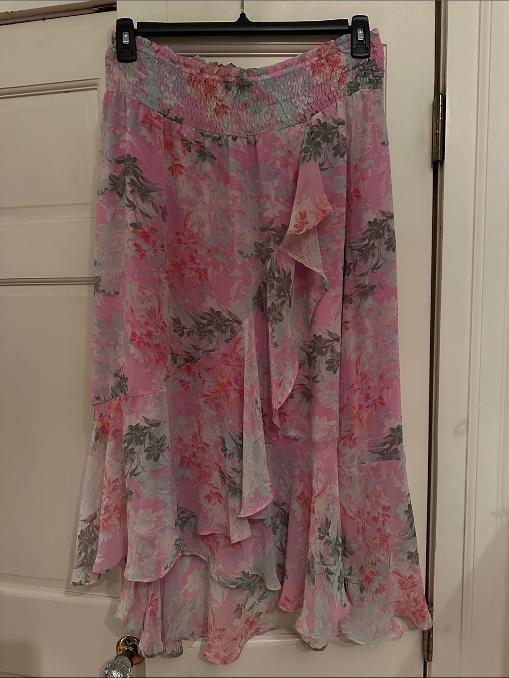 Vince Camuto Pink Floral High-Low Ruffle Skirt